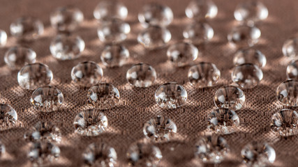 Water droplets on moisture resistant fabric Close up