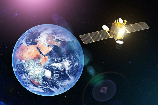 Space satellite communications satellite in geostationary orbit of planet Earth. Elements of this image furnished by NASA