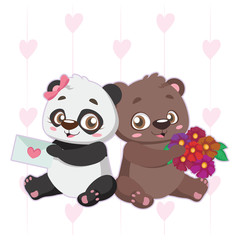 Cute illustration of a bear couple in love