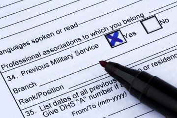 Information on military service in application form