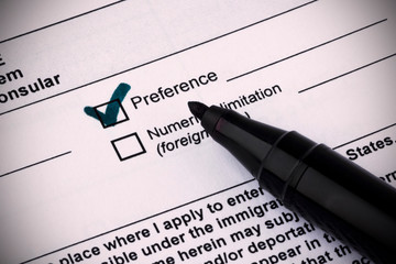Application form with pen and tick. Preference tick