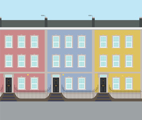 Typical UK Terraced Colourful Georgian City Houses Vector
