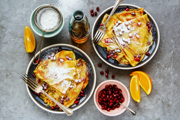 Sweet crepes with pomegranate