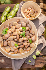 Healthy broad beans with garlic and parsley