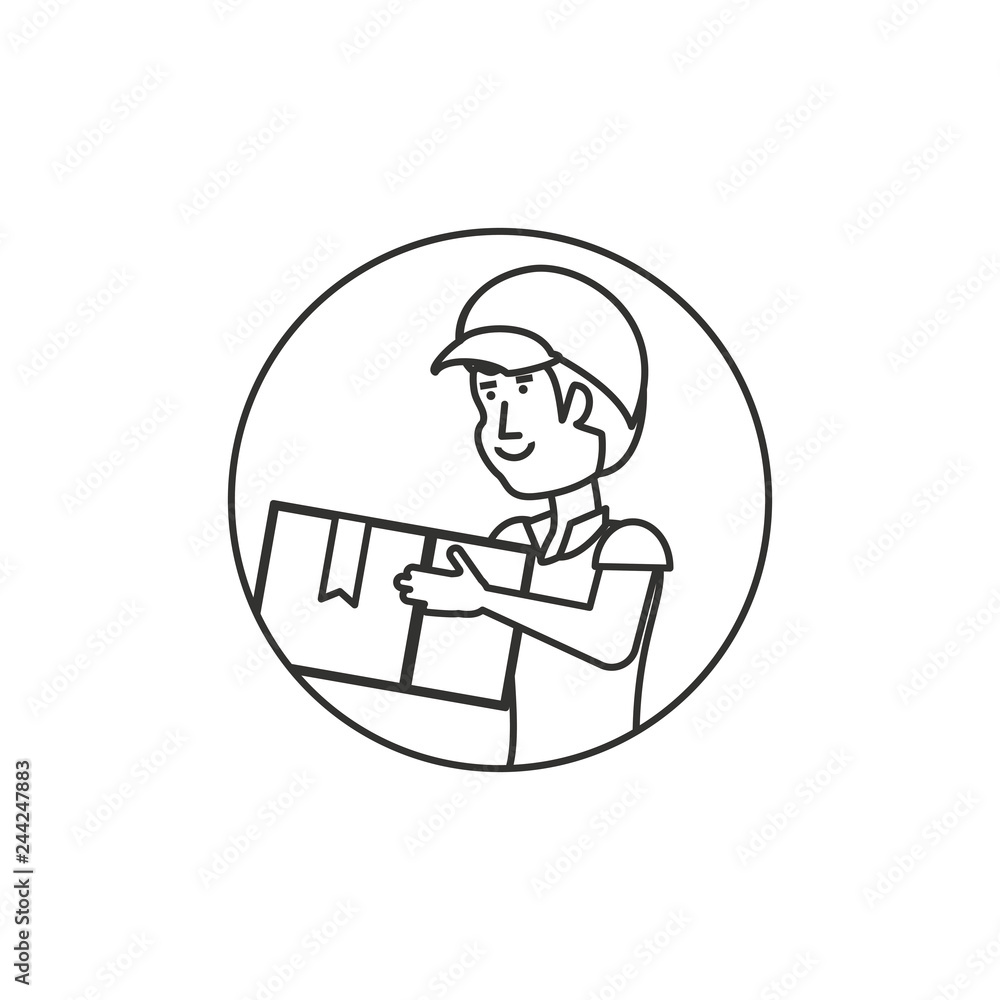 Poster circular frame with delivery worker and box