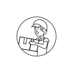 circular frame with delivery worker and box