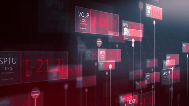 Dramatic futuristic stock market red numbers falling - failing economy concept V3