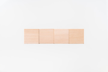 Abstract floating wooden cube on white background
