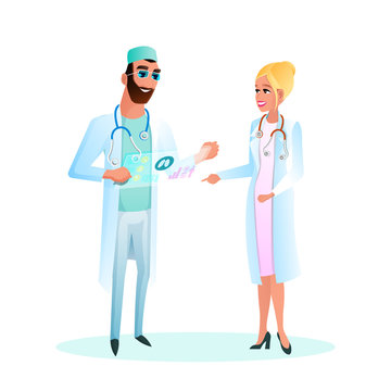 Illustration Doctor Standing Studying Patient Card