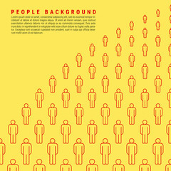 Group of People. Bright Yellow Vector People Crowd Background Made of Simple Line Icons. Space for Text with an Example of Typesetting.