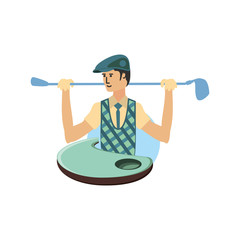 golfer with field and stick golf