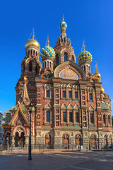 Fototapeta na wymiar Cathedral of the Savior on Spilled Blood in the morning sun, St Petersburg
