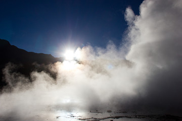 Hot water evaporates in Atacama