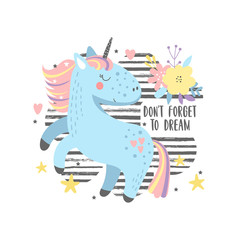Funny unicorn with inscription for kids