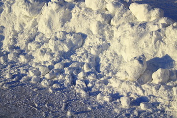 A bunch of white snow. Close-up. Background. Texture.