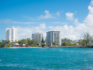 Fototapeta na wymiar San Juan, Puerto Rico skyline on Condado Beach.