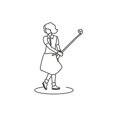 golfer woman with stick golf
