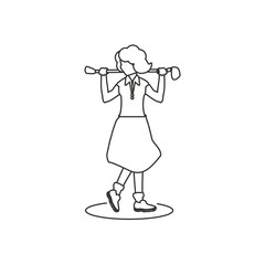golfer woman with stick golf