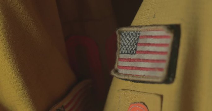 American flag patch on a firefighting coat