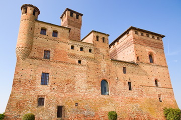 Fototapeta na wymiar Grinzane Cavour castle, historical landmark, village in Langhe region, Piedmont, Italy