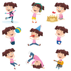 Vector Illustration Of Cartoon Girl Doing Various Activities