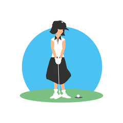 golfer woman with field and stick golf