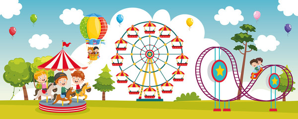 Vector Illustration Of Amusement Park