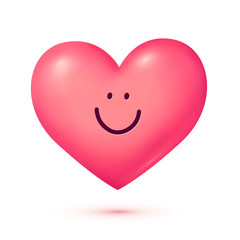 Pink smiling 3D style vector heart character isolated on white background