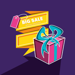 big sale label with gift and tag