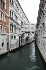 Fototapeta na wymiar Venice / Italy - February 02 2018. Bridge of Sighs designed by Antonio Contino. Venice, view of the the Grand canal. Venetian architecture. 