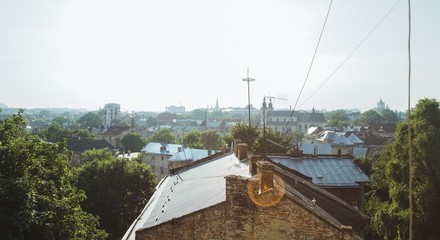 Panorama on the sunset in Lviv