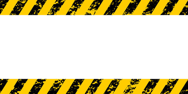 Warning frame yellow black diagonal stripes, vector grunge texture warn caution, construction, safety grunge background