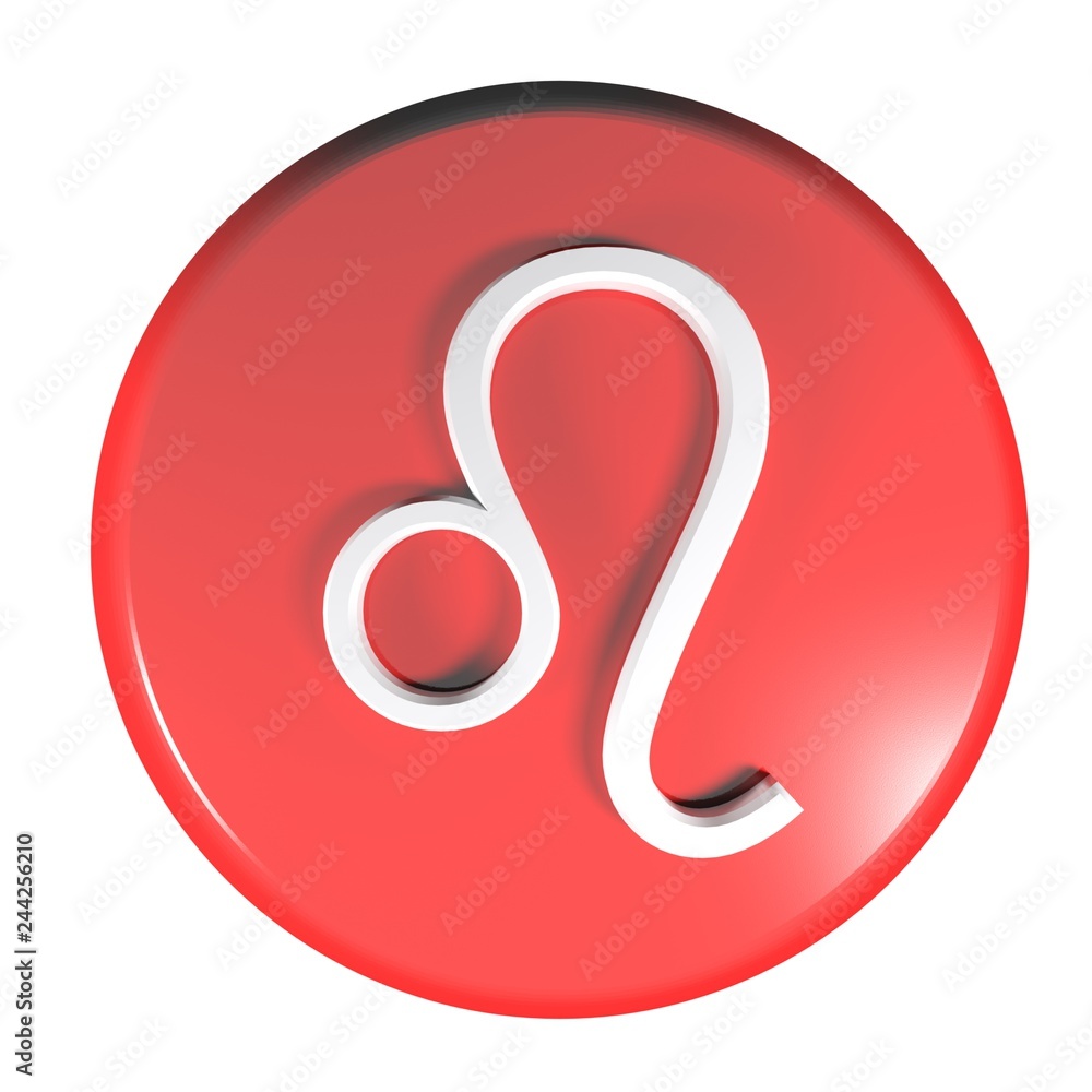 Poster zodiac leo icon red circle push button - 3d rendering illustration