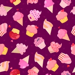 Fototapeten Cartoon colorful cream cupcake seamless pattern. Vector illustration. © anna_ils