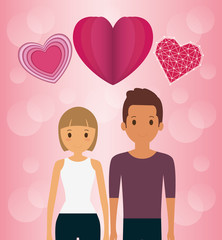 lovers couple with hearts floating