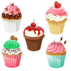 valentine's day cute sweet cupcakes set icon