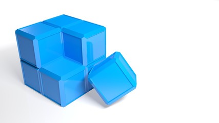 Just the last little part of a cube has to be put in its position - 3D rendering illustration