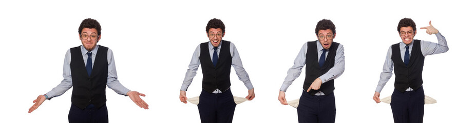 Young businessman in funny concept on white