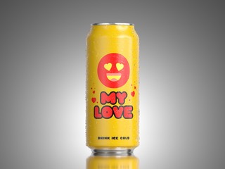 Yellow Metal Aluminum Beverage Drink Can With Water droplets for valentine day