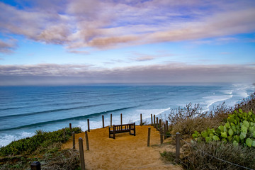 Fototapeta na wymiar A Bench on the Overlook of the Pacific Ocean