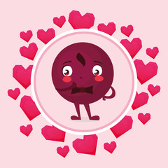 gentleman emoticon with bowtie in circular frame hearts