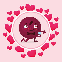 gentleman emoticon with bowtie in circular frame hearts