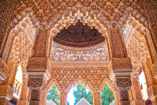 Detail of the royal palace Nazaries of the Alhambra, Granada, Andalucia, Spain