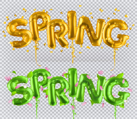 Golden toy balloons. Spring, 3d vector icon