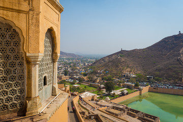 Obraz premium Amber fort : The Beautiful architecture in (Pink City) Jaipur, Rajasthan, India
