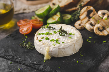 Camembert cheese grilled, fresh roasted vegetable
