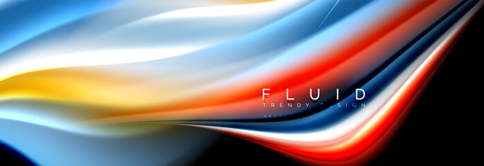 Abstract liquid colorful banner. Trendy wavy dynamic design. Fluid color shapes.