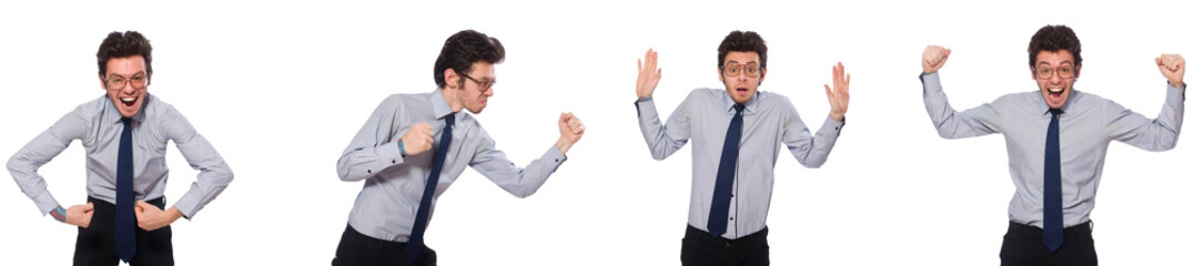 Collage with young businessman on white