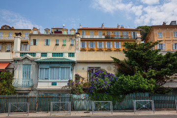 Beautiful old buildings on the famous 'Promenade des Anglais' in Nice, France