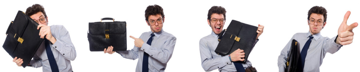 Naklejka premium Collage with young businessman on white